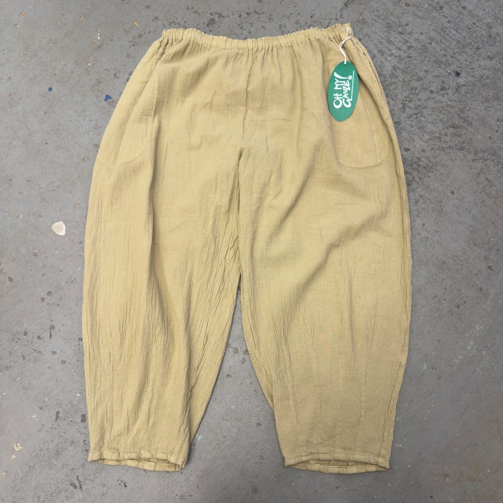 Oh My Gauze Dart Cashew Cotton Tapered Pants Tan Beige Size 3 Lagenlook NWT